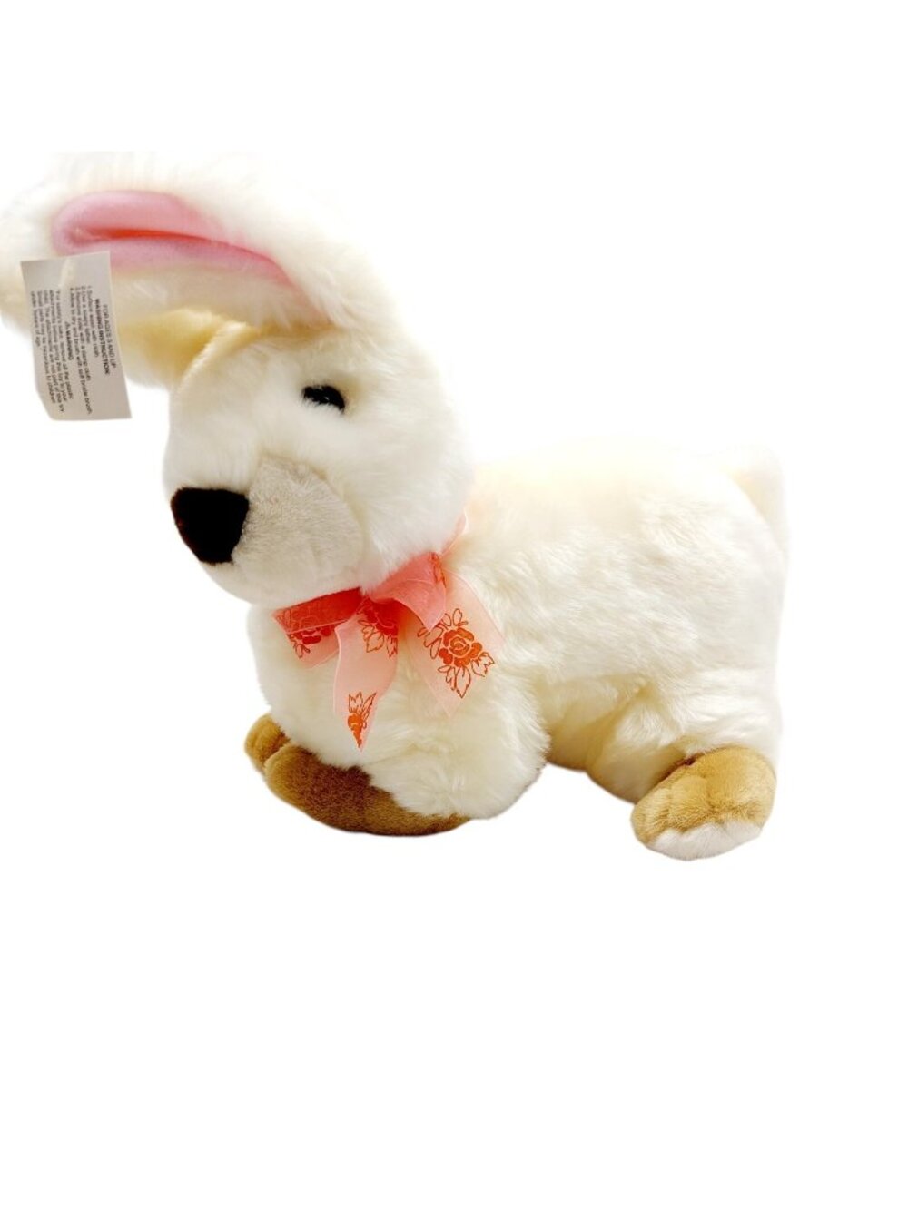 Walmart Bunny Rabbit Plush Stuffed Animal White brown paws bow 10" H Easter